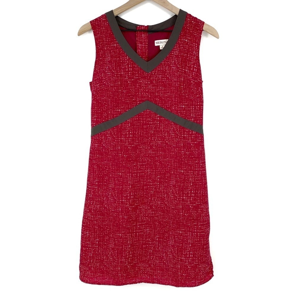Merona Sheath Dress 2 Red Sleeveless Mod Revival Minimalist‎ Retro 60s Workwear
